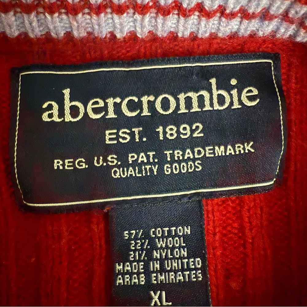 Abercrombie Red Ribbed Wool Blend Sweater Mountain Patch XL‎ Womens Crewneck - Picture 4 of 5